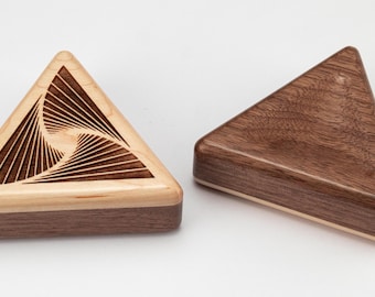 Triangle Pocket Shaker, Triad Design, Walnut Wood, Handcrafted Percussion Shaker