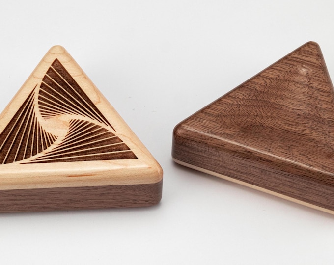 Triangle Pocket Shaker, Triad Design, Walnut Wood, Handcrafted Percussion Shaker