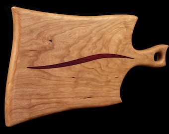 Figured Cherry Charcuterie serving board Wave Design, with Padauk wood inlay accent