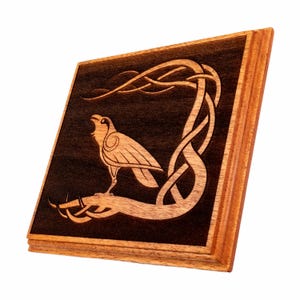 The Messenger Celtic Raven Engraved Solid Mahogany Wall Art
