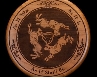 The Three Hares, Engraved Solid Cherry Wall Art