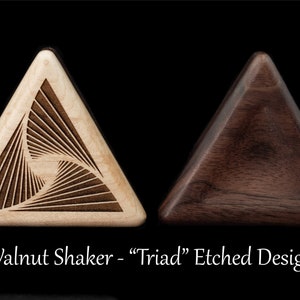 Triangle Pocket Shaker, Triad Design, Walnut Wood, Handcrafted Percussion Shaker