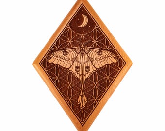 Luna Moth Engraved Solid Cherry Wood Wall Art