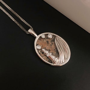 Lighthouse Granite Pendant, Sterling silver 18ct Gold plated pendant, Sea Theme Pendant, Granite Pendant with Diamond Simulants, Lighthouse