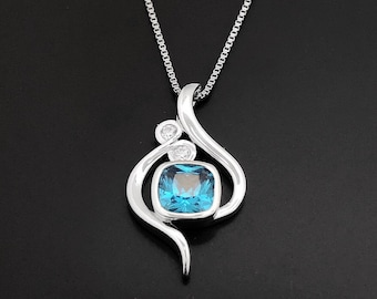 VITALITY Aquamarine necklace, Sterling Silver Necklace, blue Aquamarine necklace, Silver Pendant. March Birthstone, March gemstone necklace