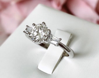 1ct Three Stone Moissanite Diamond Engagement Ring, Vintage Diamond Engagement Ring, Multiple Stone Promise Ring, White Gold Engagement Ring