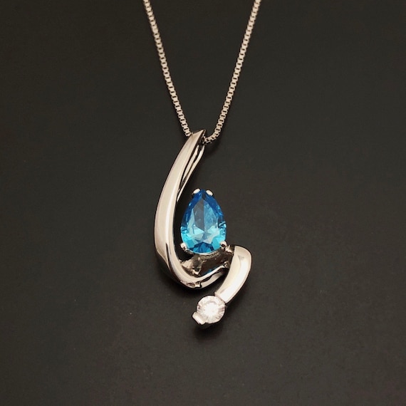 JAZZ Blue topaz necklace, Sterling Silver Gemstone Necklace - Unique designer Jewellery with Blue Topaz - December birthstone, anniversary