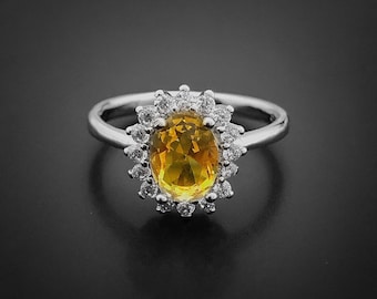 BLOOM Natural Citrine Sterling Silver Ring, Gemstone ring, citrine Ring, halo ring, Engagement Ring, Promise Ring, November birthstone ring