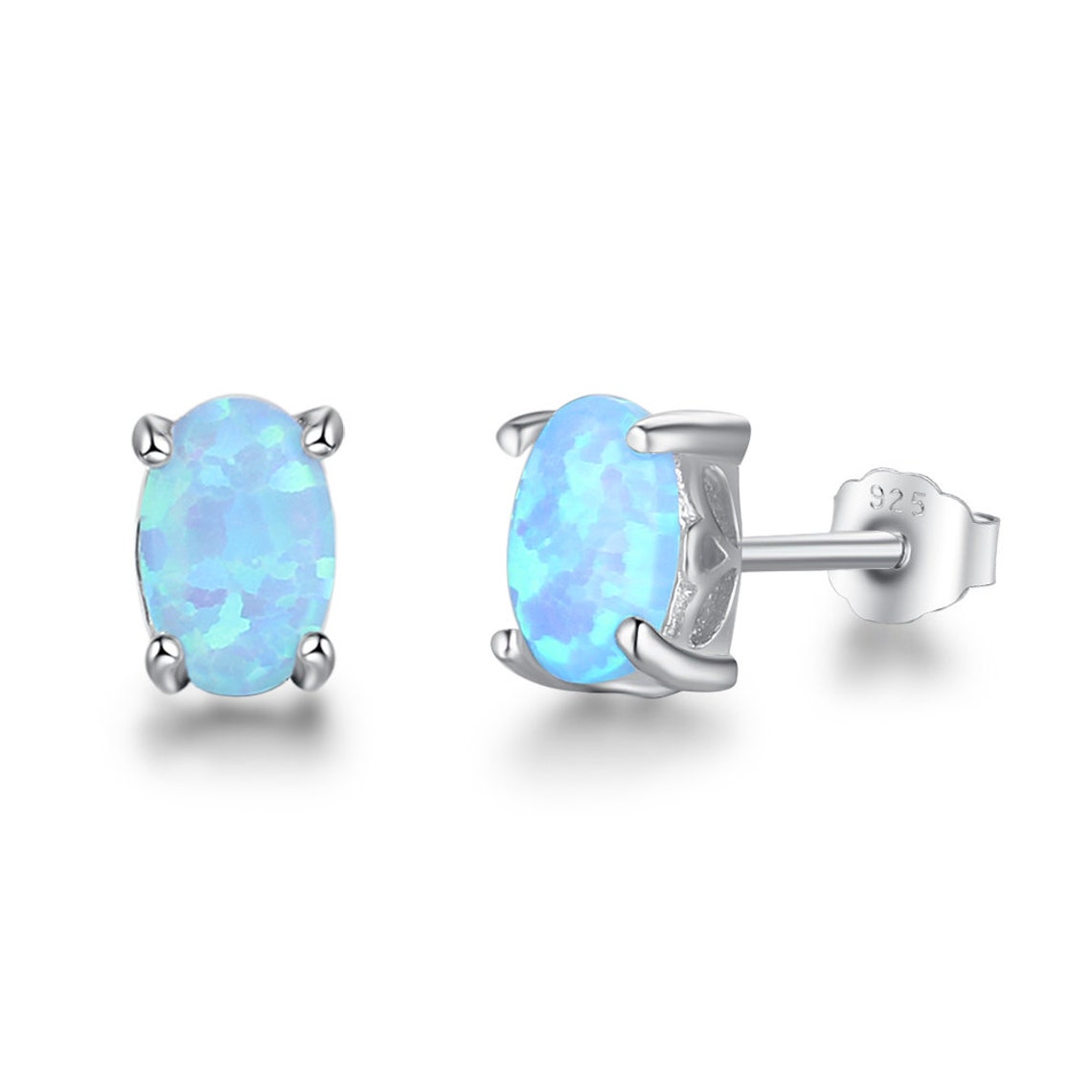 Simple Blue Opal Stud Earrings Oval Opal Earrings Gemstone | Etsy