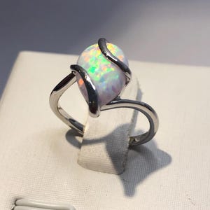 ARIA Fire Opal Cabochon Ring, Sterling Silver natural Opal ring, Engagement Ring, Solitaire, Wedding Ring, Opal Birthday Anniversary Gift
