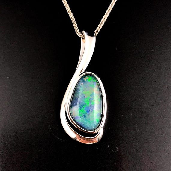 Natural Black Opal Sterling Silver Necklace, October Birthstone