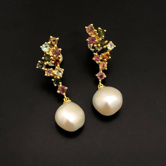 Solid 9ct Gold Baroque Pearl Earrings 9K Gold Pearl Drop Earrings