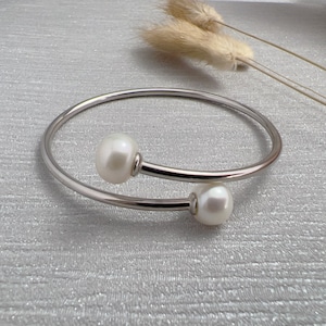 Bracciale Art Déco in argento sterling con perle d'acqua dolce coltivate, bracciale in argento placcato oro bianco, gioielli in perle autentiche, regalo con pietra portafortuna di giugno