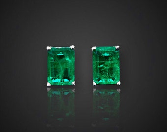 MIA 7*5mm Rectangle Emerald Earrings, Sterling Silver Earrings, Emerald Jewellery, wedding gifts, May Birthstone gift, Gemstone earrings