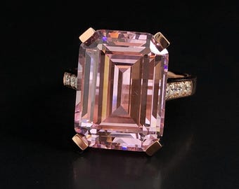 FLAIR Rosa Safirring Sterlingsilverring, Förlovningsring, Smaragdslipning, Födelsestensring, Rosa Ädelstensring, Bröllopsdagspresent