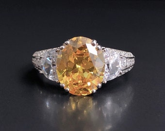 GLAMO Citrine Ring, Silver Citrine gemstone Ring, citrine Jewellery, Statement Ring, Wedding Anniversary gift, November birthstone