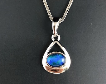 Purple Blue Australian Black Opal Sterling Silver Necklace, October Birthstone, Natural Opal Pendant, Blue Opal Necklace, Opal Jewelry gift