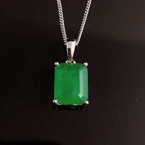 MIA Rectangle Emerald Necklace, May Birthstone, Sterling Silver Necklace, Emerald Pendant, Gemstone Necklace, Birthday, Anniversary Gift
