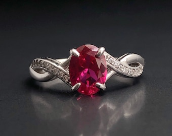 LUNA Ruby Ring, Sterling Silver Engagement Ring, July birthstone, faceted promise ring, red gemstone ring. Ruby wedding anniversary