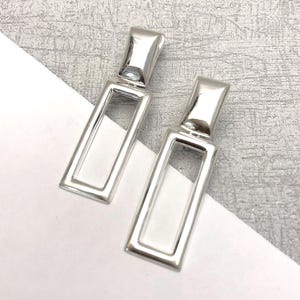 Artisan Sterling Silver Earrings, statement of art earring, chunky silver earrings, unique long earrings, Rectangular Long Drop Earrings