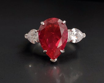 FROZEN Ruby ring, Silver Ring Statement Ring, Party Ring, Cocktail Ring, Wedding Anniversary Ring, July birthstone.