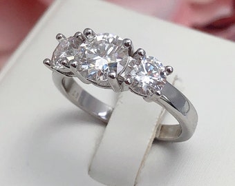 1,6 ct Drei-Steine-Diamant-Verlobungsring, zertifizierter Moissanit-Diamant, Statement-Goldring, Solitär-Diamantring, Gold-Ehering