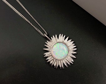 Sunflower Fire Opal Sterling Silver necklace, Flower necklace,October birthstone pendant, Silver Pendant, Sterling Silver Jewellery, gift