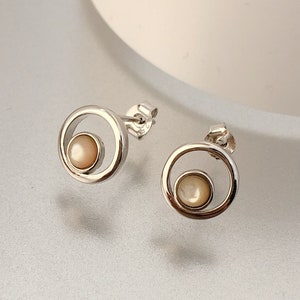 Sea Bubbles Mother of Pearl stud earrings, Sterling Silver Earrings, minimalist earrings, Sea Shell earrings, 10mm round earrings