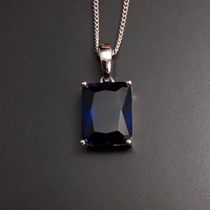 MIA Rectangle Sapphire Necklace, September Birthstone, Sterling Silver Necklace, Sapphire Pendant, Gemstone Necklace, Birthday Gift