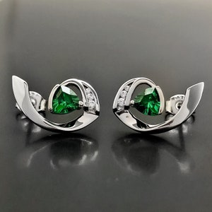 DAZZLE Green Emerald Earrings, Sterling Silver Earrings,Gemstone Earrings, wedding gift, anniversary gift, May Birthstone, emerald jewellery