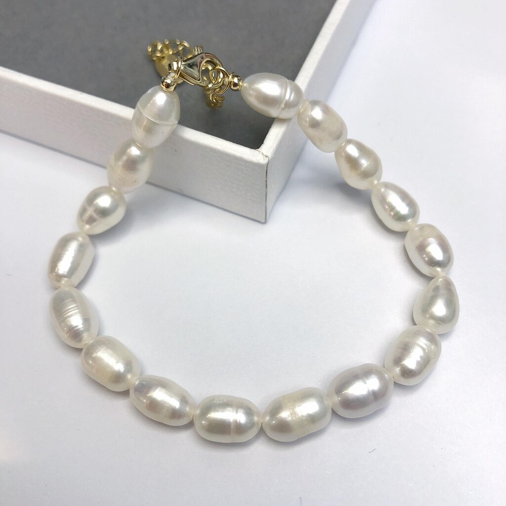 Bracciale In Perle D'Acqua Dolce Coltivate Bianche Con Distanziatori Oro 18K - Regalo Per Sposa, Donna, Ragazza - Polso Piccolo