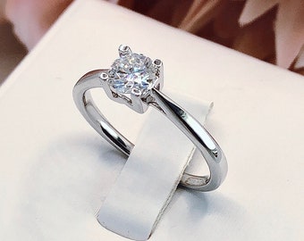 0.5ct Minimalist Round Diamond Engagement Ring, Certified Solitaire Moissanite Diamond ring, Classic Gold Engagement Ring, Anniversary Ring