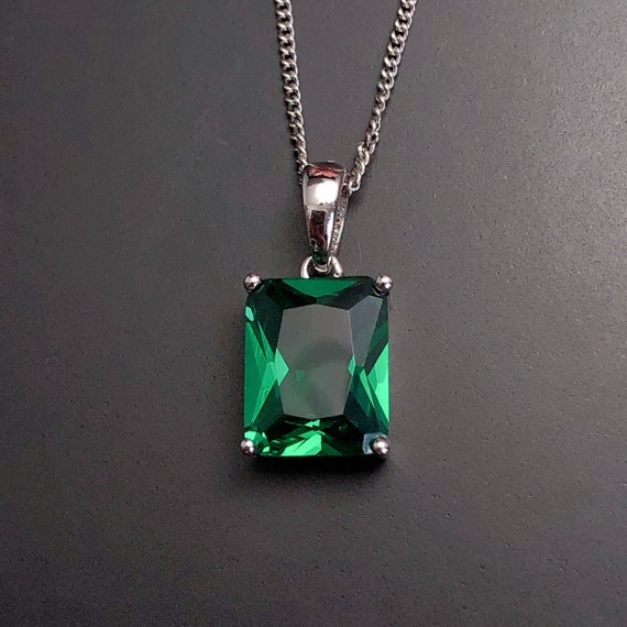 3.0cts Sterling Silver, Natural Emerald Necklace, Dark Green Emerald Pendant ,emerald Cut Necklace,natural Emerald Jewelry May Birthstone - Etsy