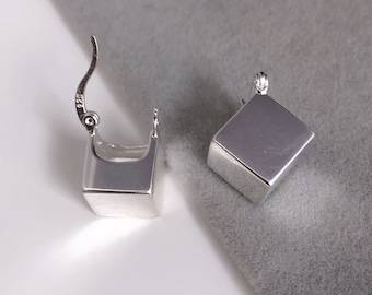 CUBE Sterling Silver Earrings, statement jewellery, funky earrings, drop earrings, genuine silver gift, Scandinavian Designer Earrings