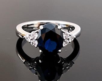 LEA blauwe saffier ring, Sterling zilveren ring, saffier sieraden, verlovingsring, belofte ring, september geboortesteen, edelsteen ring