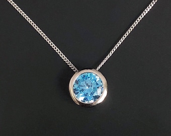 Aquamarine Necklace, Sterling Silver Necklace, March Birthstone necklace, March birthday gift. Christmas gift. 10th Anniversary