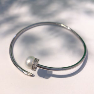 Bracciale in argento sterling con perle d'acqua dolce coltivate, bracciale in argento placcato oro bianco, gioielli con perle autentiche, regalo per la pietra portafortuna di giugno