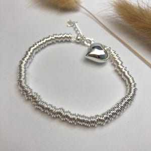 Love Heart bracelet, solid sterling silver bangle, chunky silver bracelet, unique designer bangle, Scandinavian Design Bangle