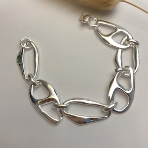Art Deco bracelet, solid sterling silver bangle, silver links bracelet, sterling silver bracelet artisan design, Scandinavian Design Bangle