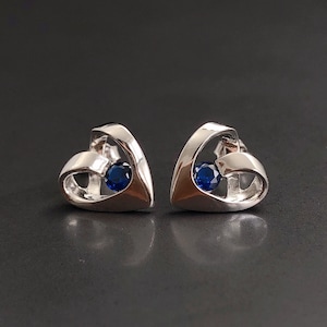 HEART Sapphire Earrings, Sterling Silver Heart Earrings, September Birthstone, Stud Earrings, birthday, Christmas, Wedding, Anniversary gift