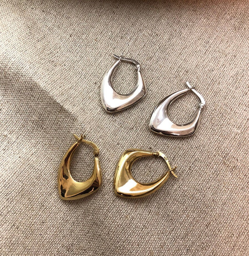 Art Deco Earrings designer hoop earrings minimalism sterling silver earring studs Scandinavian loop Earrings chunky silver earrings