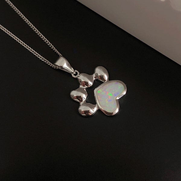 MY BEST PAW, Fire Opal Pet Paw Necklace, Animal necklace, Dog Lover, Sterling Silver Pet Lover Pendant, Opal Jewelery, Birthday Gift