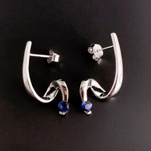JAZZ Sapphire Sterling Silver Drop Gemstone Earrings, Sapphire Earrings , dark blue earrings, Silver Stud earrings, September Birthstone