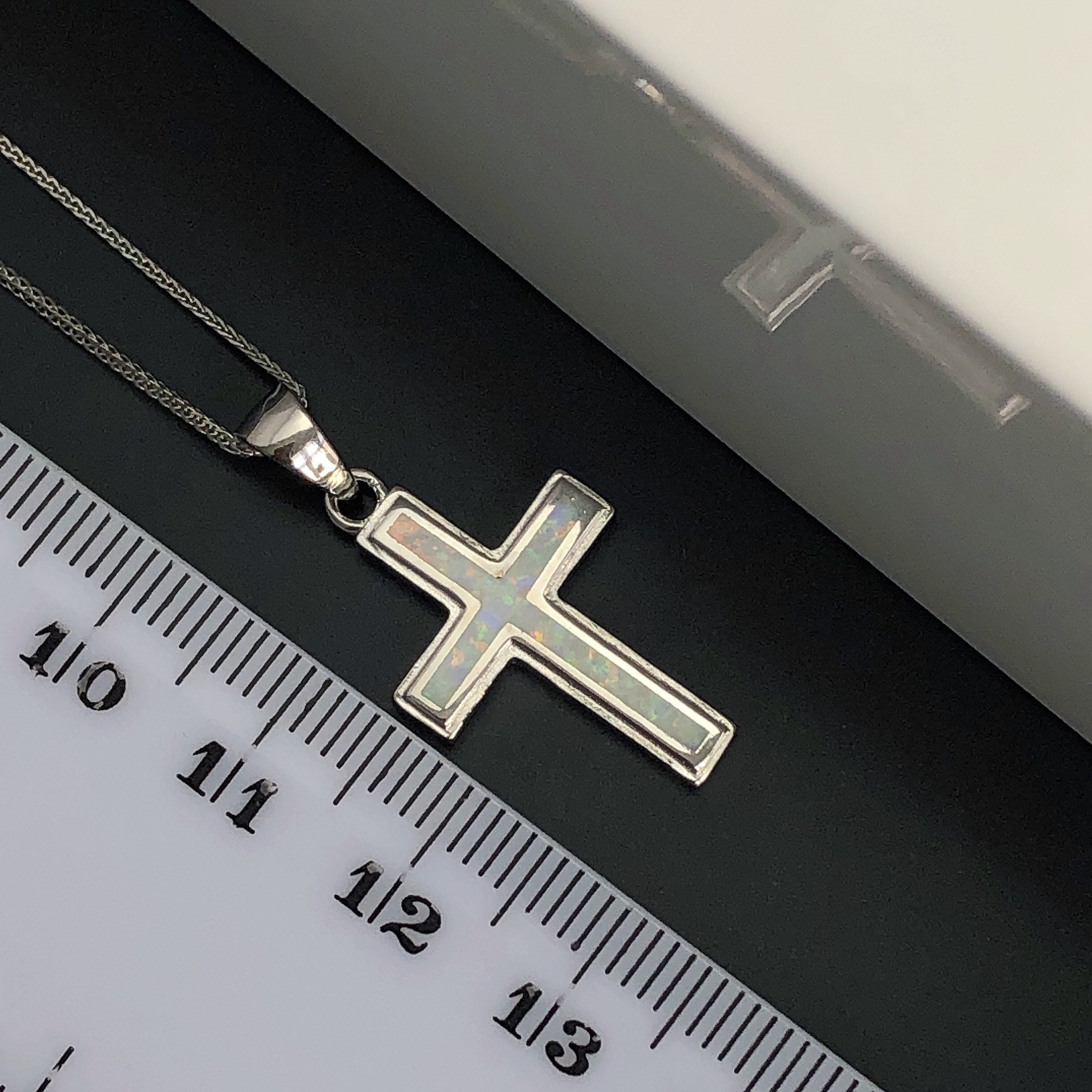 Sterling Silver Fire Opal Cross Necklace, October Birthstone