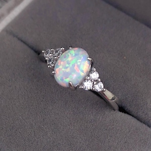 Solitaire Fire Opal Cabochon Ring, Sterling Silver natural Opal ring, Engagement Ring, Solitaire, Wedding anniversary, Opal Birthday gift