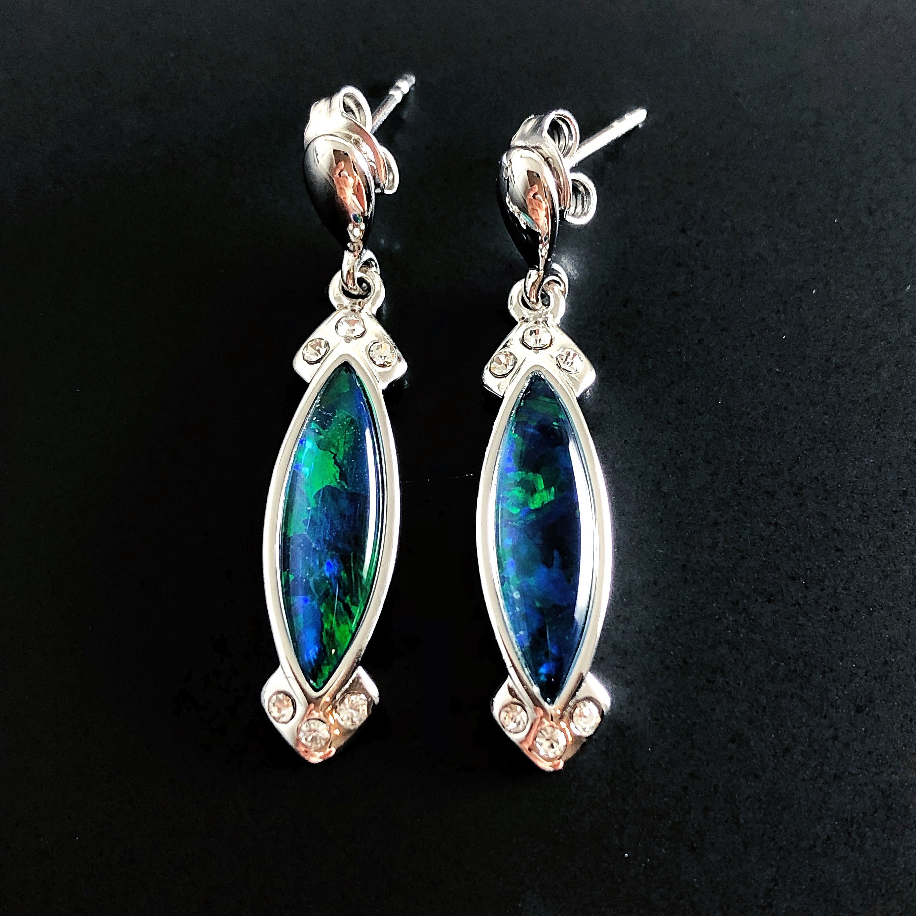 Natural Black Opal Silver Earrings Opal cabochon October Birthstone natural Australian Opal Earrings Natural Opal drop Earrings