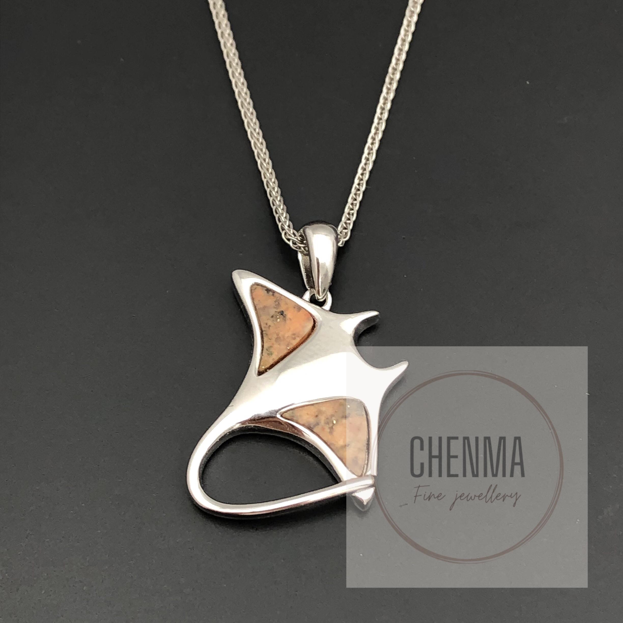 Jersey Granite Ray Necklace Sterling Silver Becklace , cabochon necklace , Silver necklace , Jersey Granite stone