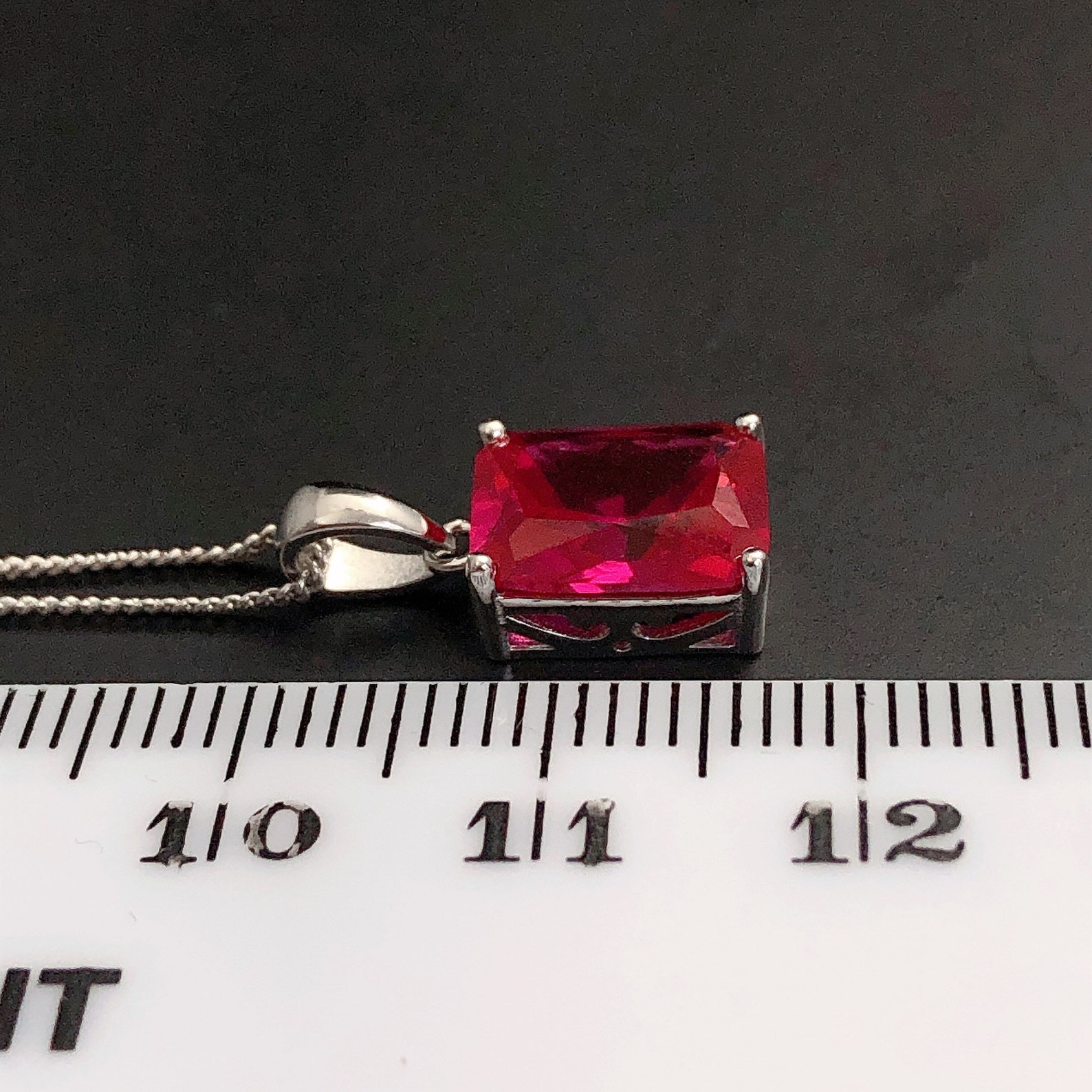 MIA Rectangle Ruby Necklace, July Birthstone, Sterling Silver Necklace ...