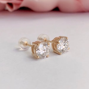 4 Prong Moissanite Diamond Earrings, High Quality Certified Moissanite Earrings, Gold Moissanite Wedding Anniversary Gift, Diamond Look