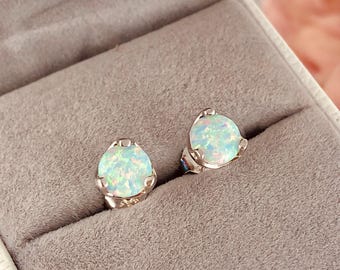 6mm Fire Opal Sterling Silver Stud Earrings, October Birthstone Earrings, Minimalist Opal earrings, Fire Opal Piercing Studs